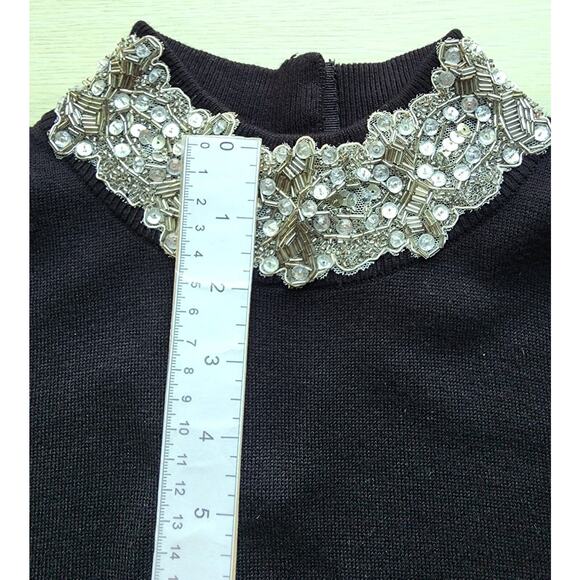TOP-INC INTERNATIONAL CONCEPTS-Black-Beads-Sequins-Lace Collar-Snap Back-SIZE MP - Picture 13 of 15